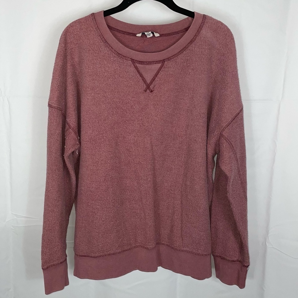 American Eagle Sweater Pullover Fleece Plush Crewneck Long Sleeve Top Pink XL